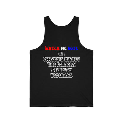 2-sided, I Am Woman Watch Me Vote Unisex Jersey Tank Top by theGreenDragonTavern.shop