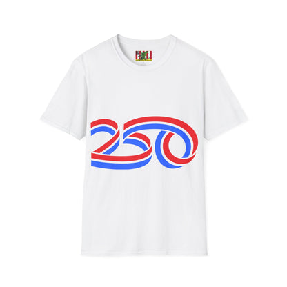 America 250 White font, Light colors, Unisex T-Shirt by theGreenDragonTavern.shop