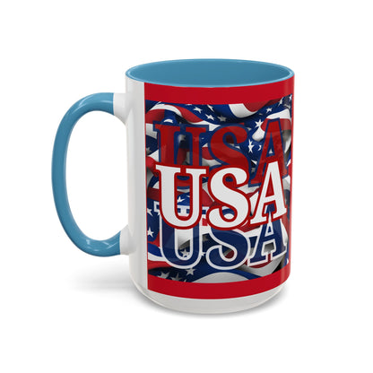 USA White font Center Patriot Red Accent Mug by theGreenDragonTavern.shop