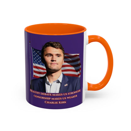 Charlie Kirk, Healthy Debate Purple Accent Mug by theGreenDragonTavern.shop