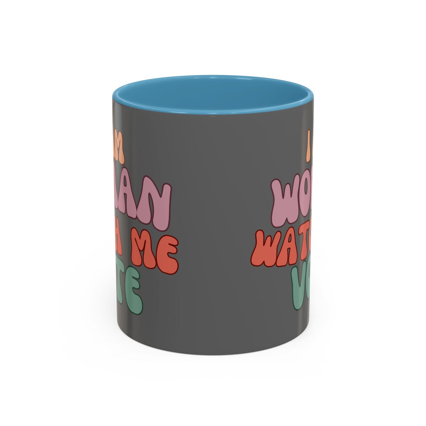 I Am Woman Watch Me Vote Grey Accent Mug by theGreenDragonTavern.shop