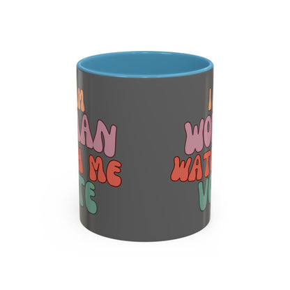 I Am Woman Watch Me Vote Grey Accent Mug by theGreenDragonTavern.shop