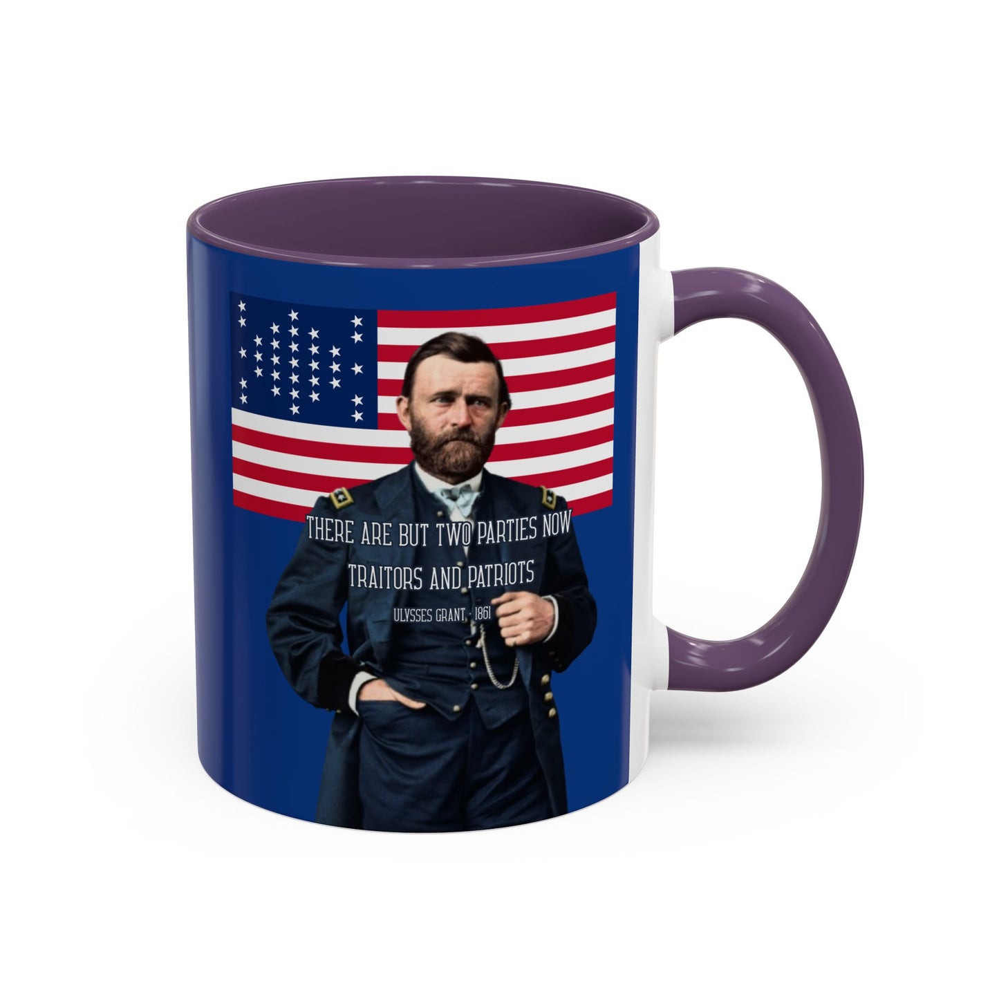 "Traitors and Patriots" Ulysses Grant Dark Blue Accent Mug by theGreenDragonTavern.shop