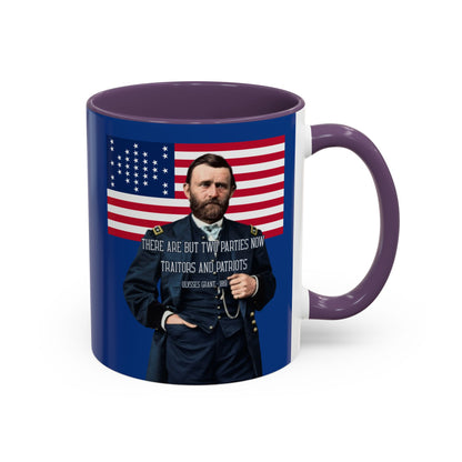 "Traitors and Patriots" Ulysses Grant Dark Blue Accent Mug by theGreenDragonTavern.shop