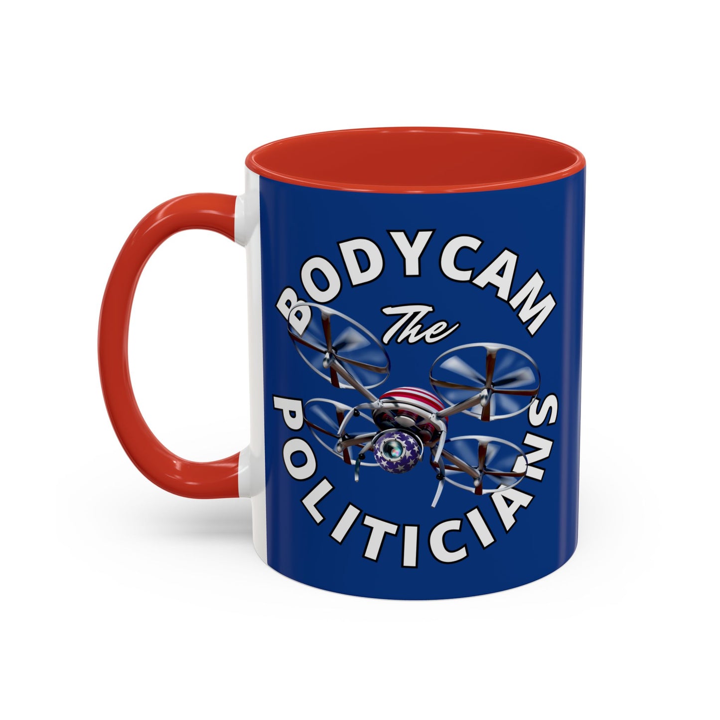 Bodycam the Politicians Drone Dark Blue Accent Mug by theGreenDragonTavern.shop