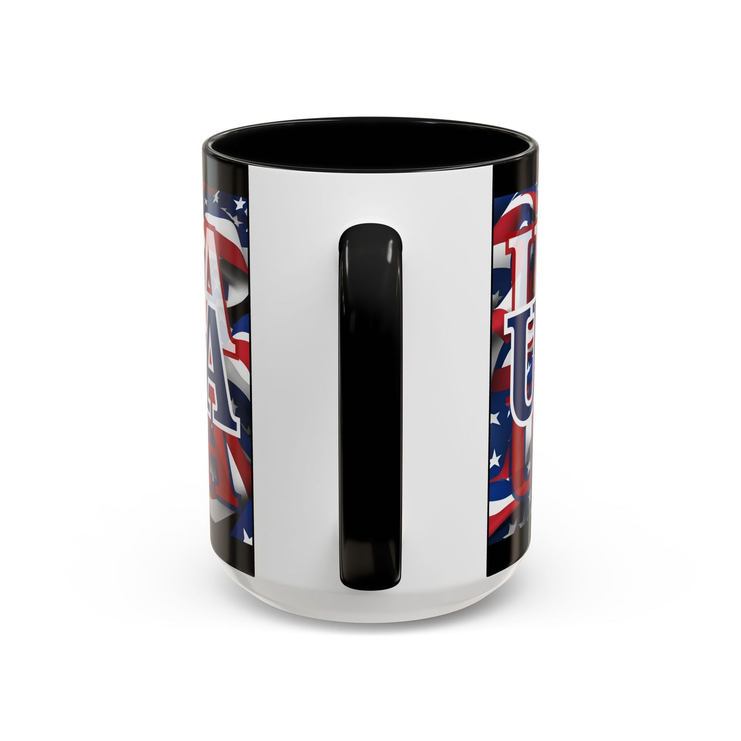 USA Blue font Center Patriot Black Accent Mug by theGreenDragonTavern.shop