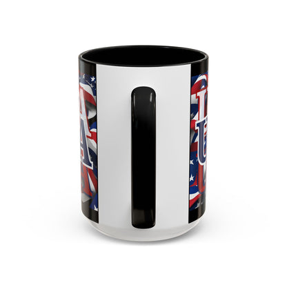 USA Blue font Center Patriot Black Accent Mug by theGreenDragonTavern.shop