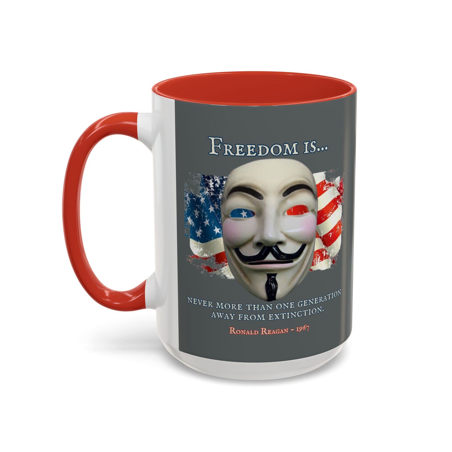 Ronald Reagan Freedom Vendetta Grey Accent Mug by theGreenDragonTavern.shop