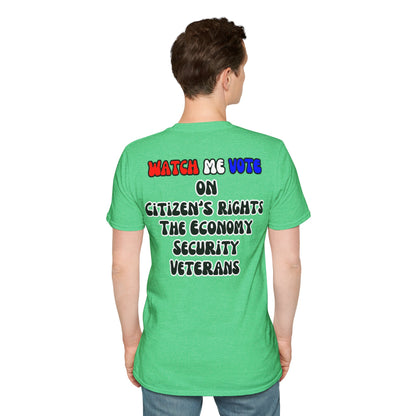 2-sided, I Am Woman Watch Me Vote Dark colors Unisex T-Shirt by theGreenDragonTavern.shop