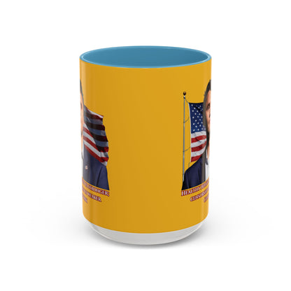 Charlie Kirk, Healthy Debate Yellow Accent Mug by theGreenDragonTavern.shop