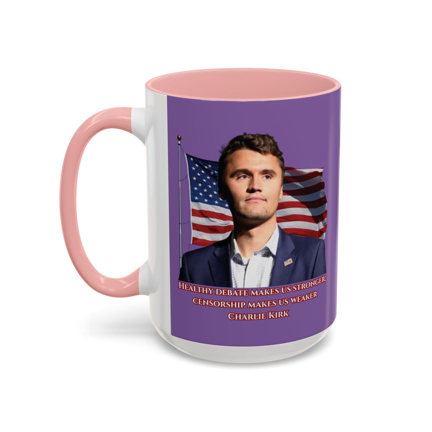 Charlie Kirk, Healthy Debate Light Purple Accent Mug by theGreenDragonTavern.shop