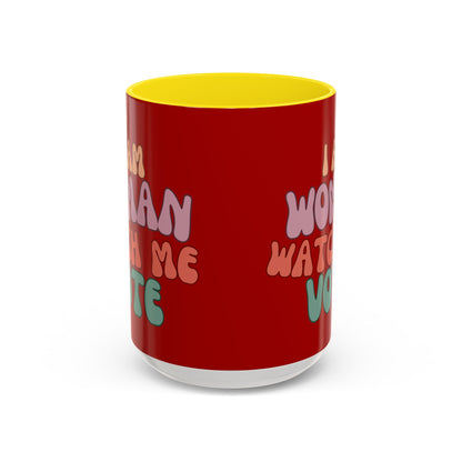I Am Woman Watch Me Vote Red Accent Mug by theGreenDragonTavern.shop