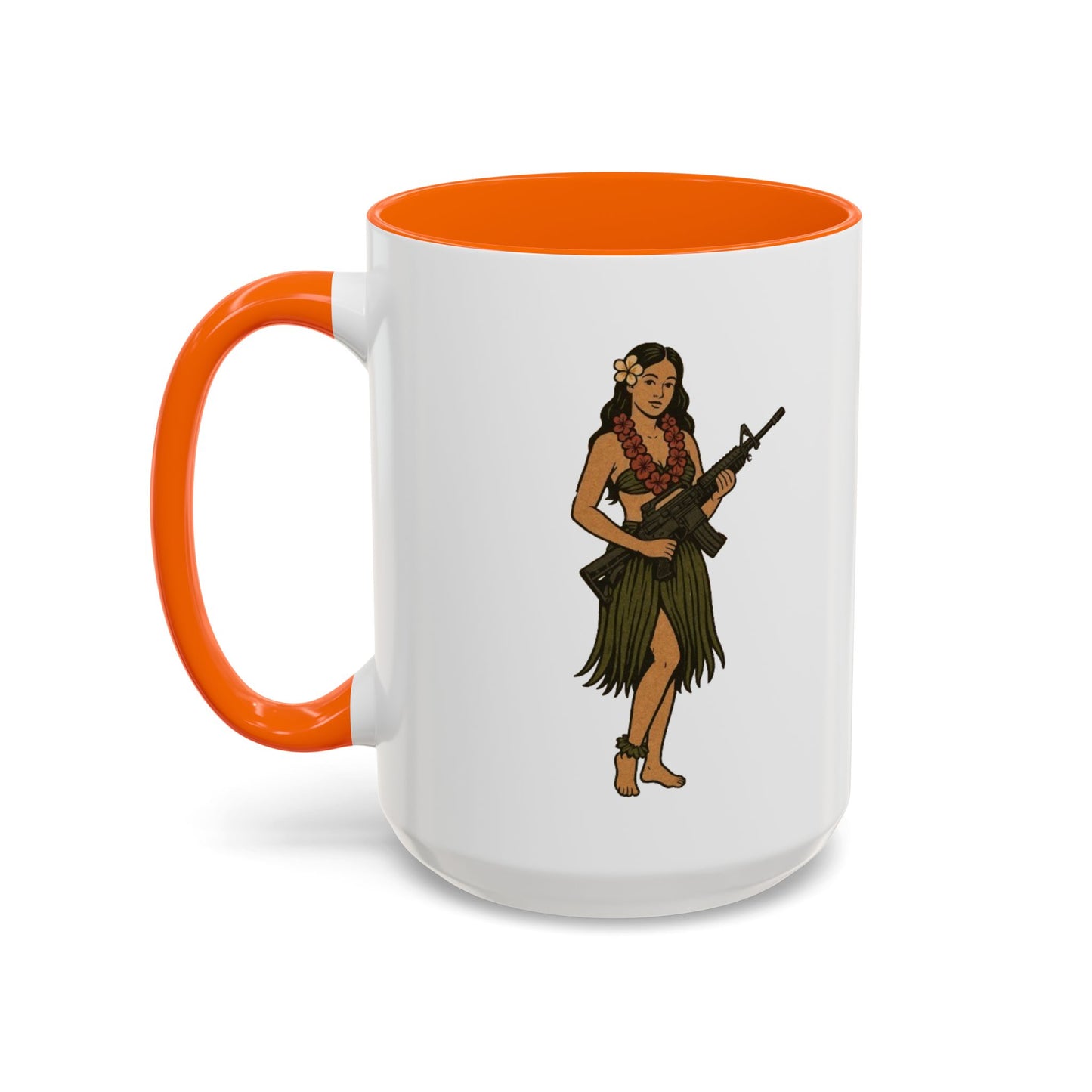 Hula Girl Packin' Heat White Accent Mug by theGreenDragonTavern.shop
