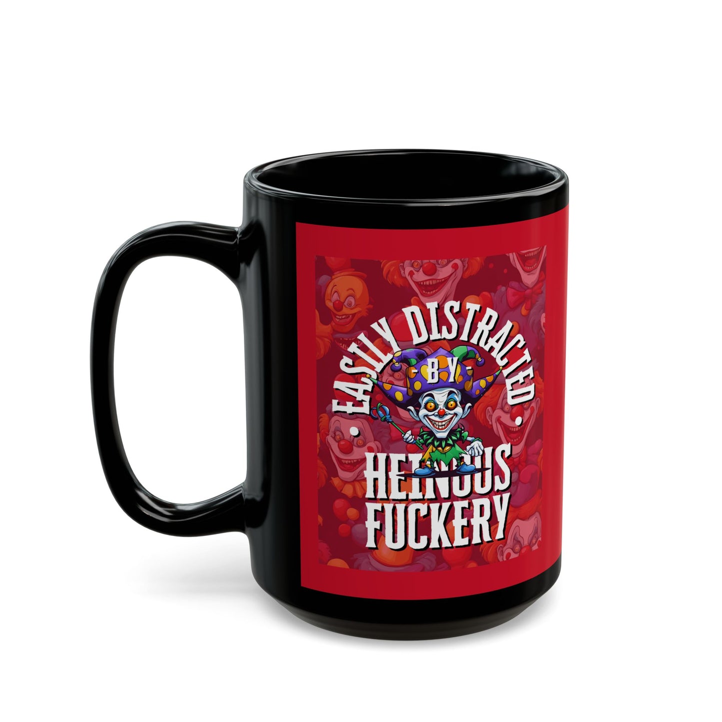 Easily Distracted by Heinous Fuckery Little Jinx Red Mug by theGreenDragonTavern.shop