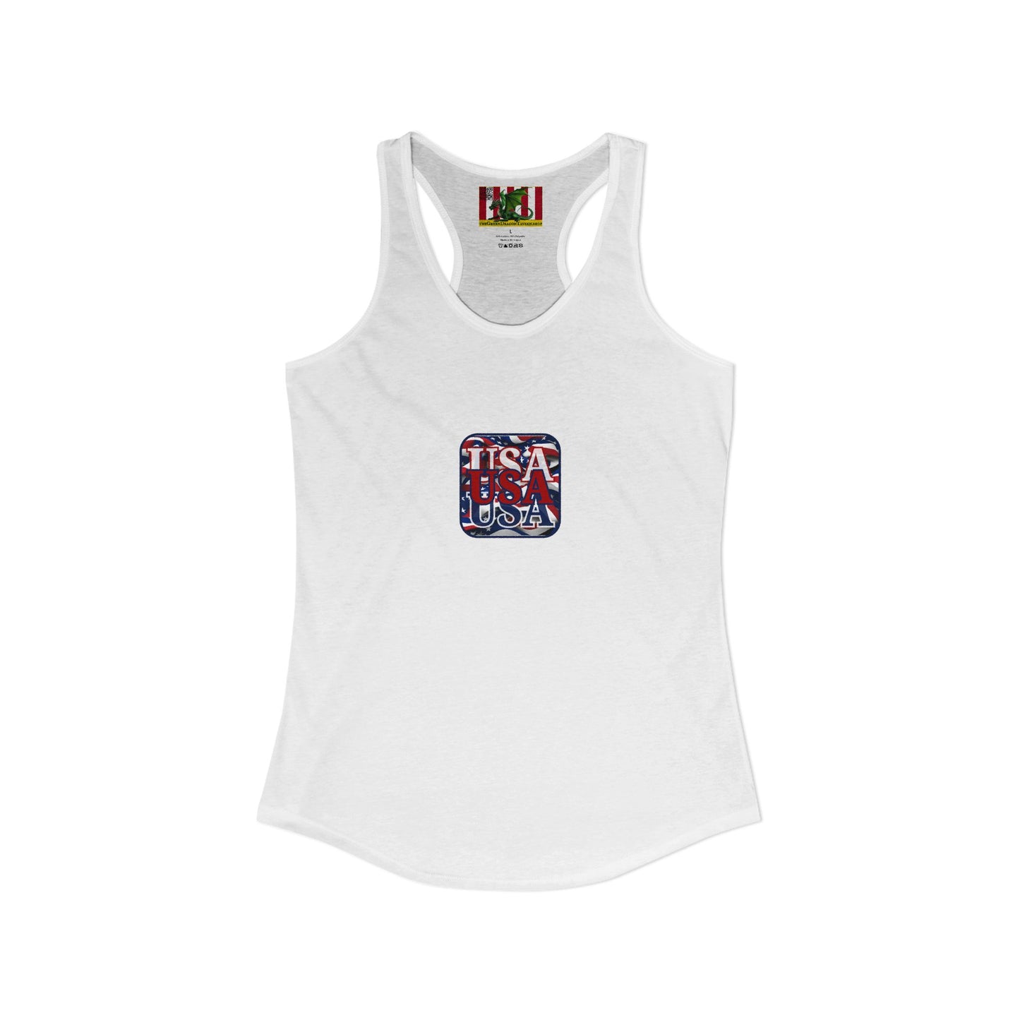 2-sided, RED White and Blue USA Patriot Women's Racerback Tank Top by theGreenDragonTavern.shop