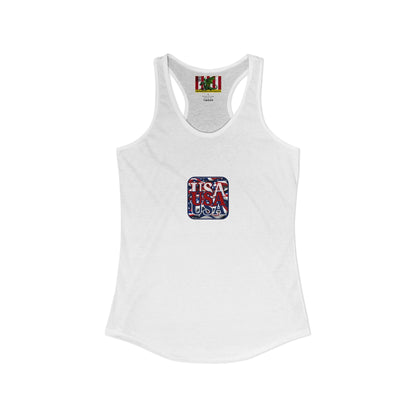 2-sided, RED White and Blue USA Patriot Women's Racerback Tank Top by theGreenDragonTavern.shop