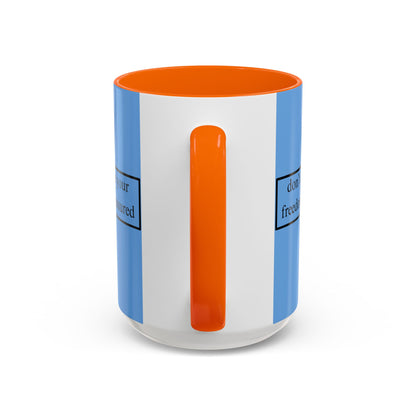 don't assume your freedoms are assured Black font Light Blue Accent Mug by theGreenDragonTavern.shop