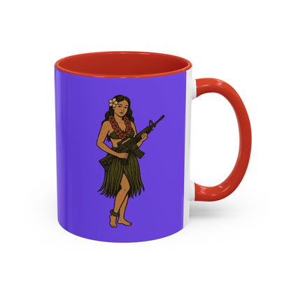 Hula Girl Packin' Heat Light Purple Accent Mug by theGreenDragonTavern.shop