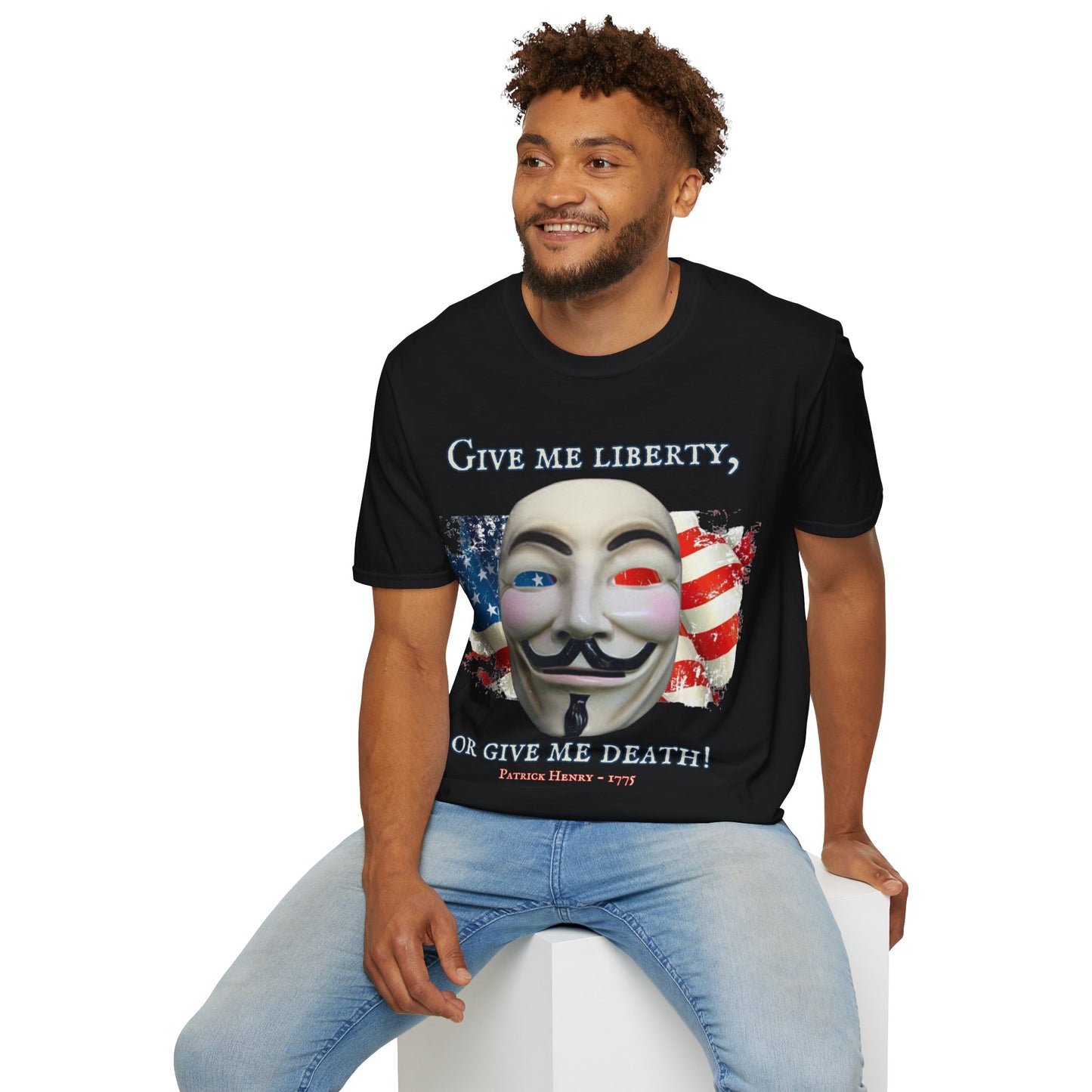 Vendetta, "Give me liberty, or give me death!" Dark colors Unisex T-Shirt by theGreenDragonTavern.shop