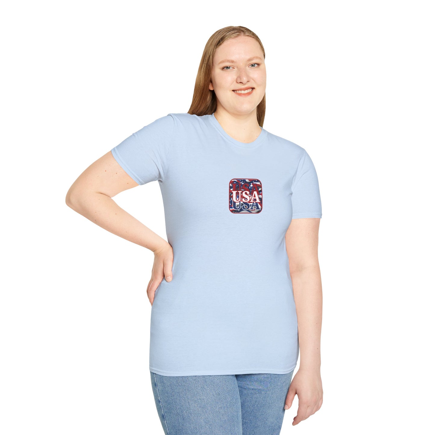 2-sided, Red WHITE and Blue USA Patriot Light colors Unisex T-Shirt by theGreenDragonTavern.shop