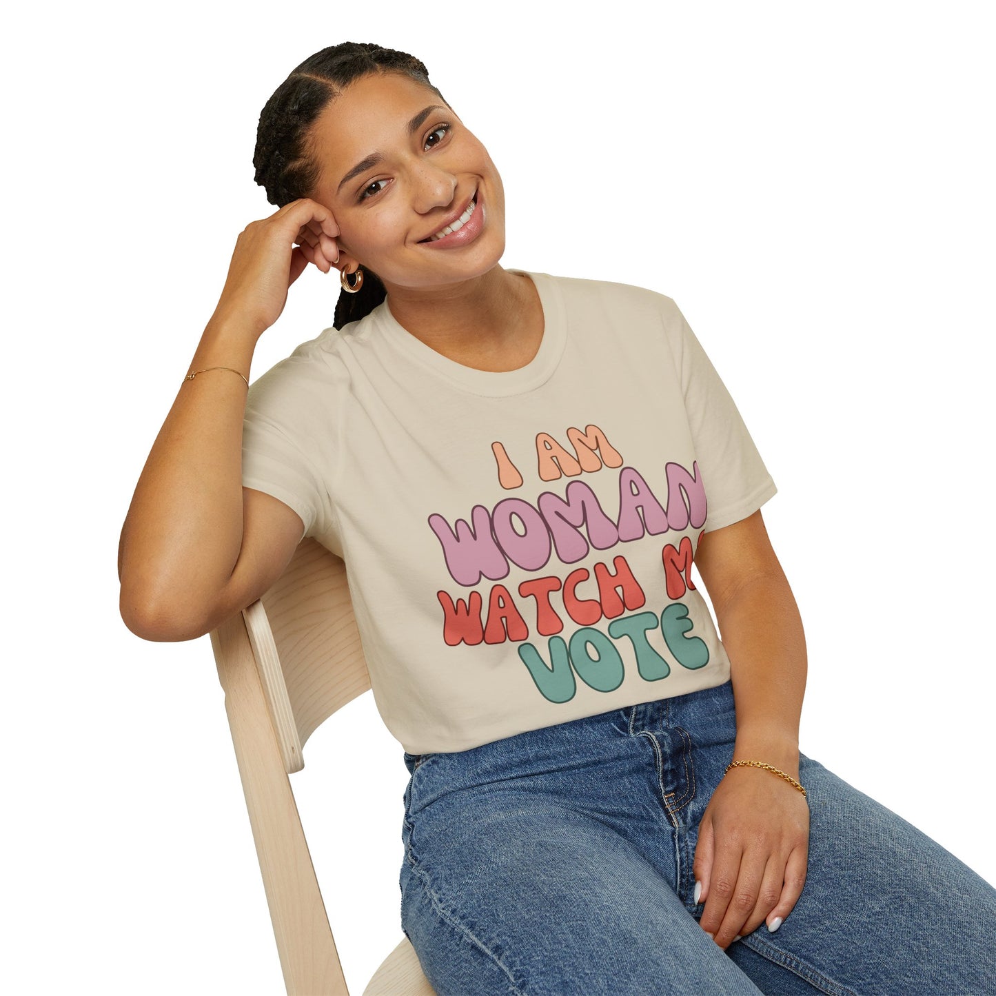 2-sided I Am Woman Watch Me Vote LTcolors Unisex T-Shirt by theGreenDragonTavern.shop