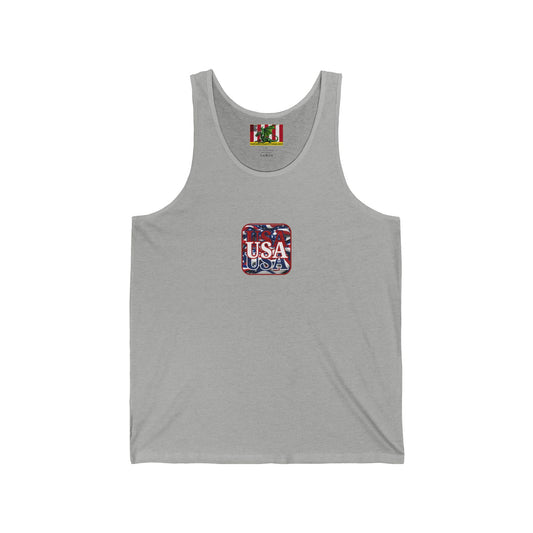 2-sided, Red WHITE and Blue USA Patriot Unisex Jersey Tank Top by theGreenDragonTavern.shop