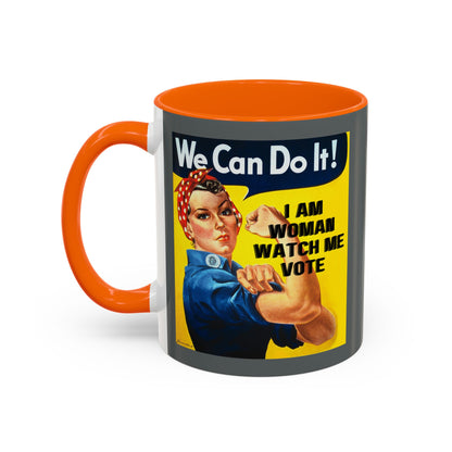 I Am Woman Watch Me Vote Rosie Grey Accent Mug by theGreenDragonTavern.shop