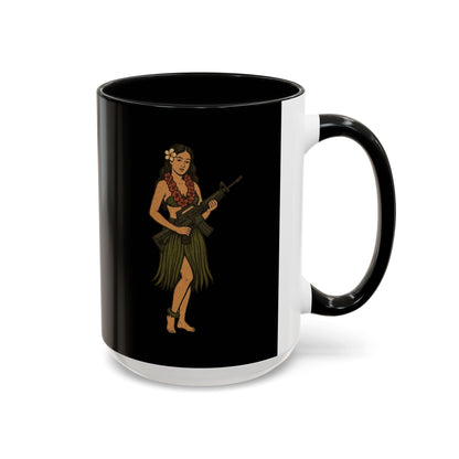 Hula Girl Packin' Heat Black Accent Mug by theGreenDragonTavern.shop