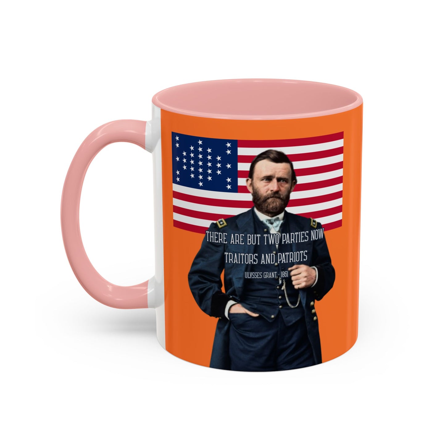 "Traitors and Patriots" Ulysses Grant Orange Accent Mug by theGreenDragonTavern.shop