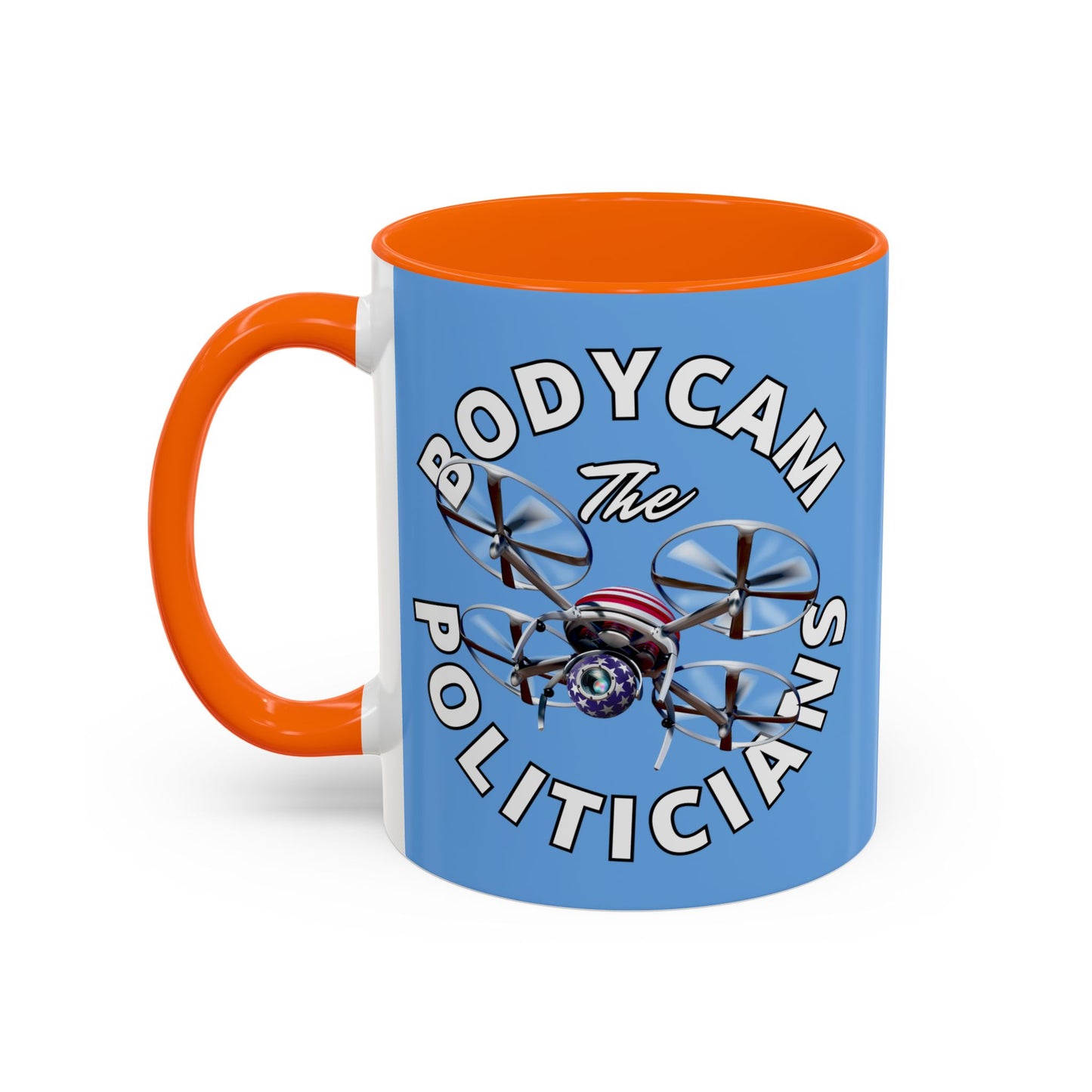 Bodycam the Politicians Drone Light Blue Accent Mug by theGreenDragonTavern.shop