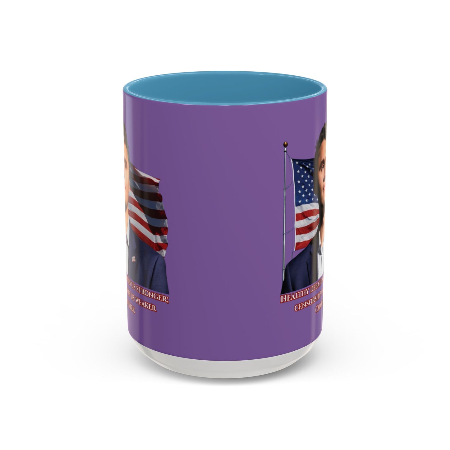 Charlie Kirk, Healthy Debate Light Purple Accent Mug by theGreenDragonTavern.shop