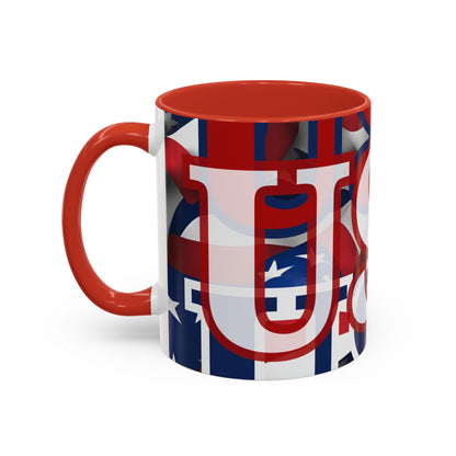 USA! USA! USA White font Patriot White Accent Mug by theGreenDragonTavern.shop