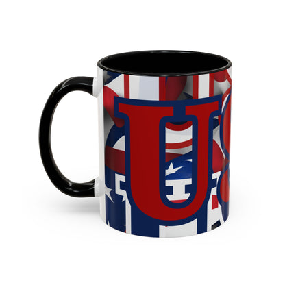 USA! USA! USA Red font Patriot Black Accent Mug by theGreenDragonTavern.shop