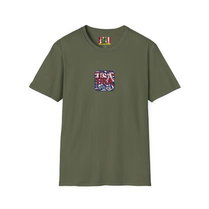 2-sided, RED White and Blue USA Patriot Dark colors Unisex T-Shirt by theGreenDragonTavern.shop