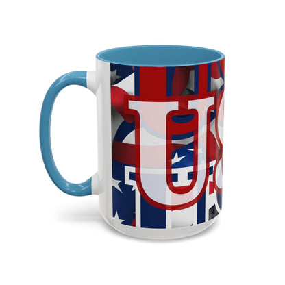 USA! USA! USA White font Patriot Blue Accent Mug by theGreenDragonTavern.shop