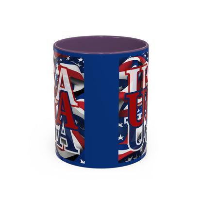 USA Red font Center Patriot Blue Accent Mug by theGreenDragonTavern.shop