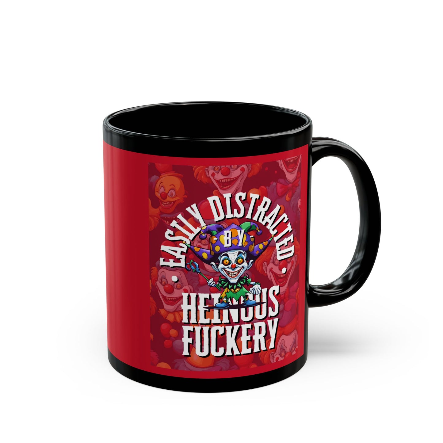Easily Distracted by Heinous Fuckery Little Jincs Red Mug by theGreenDragonTavern.shop