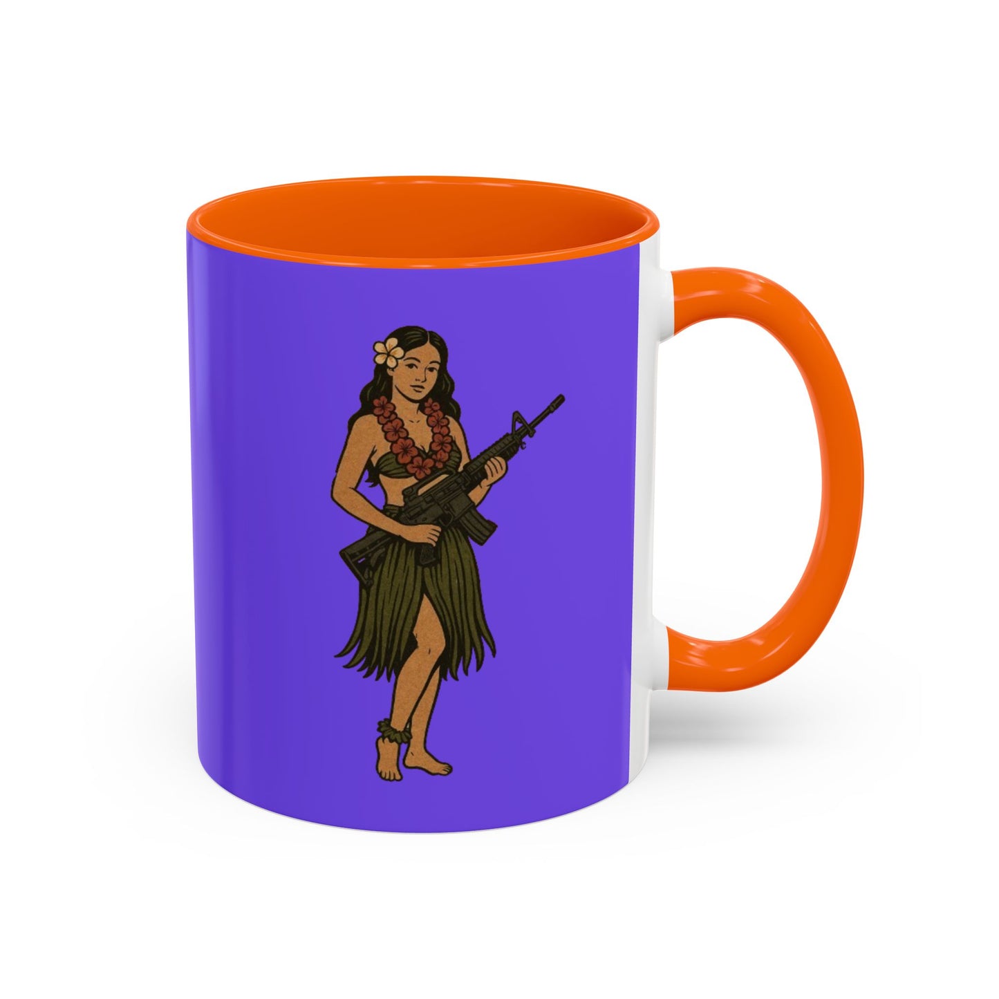 Hula Girl Packin' Heat Light Purple Accent Mug by theGreenDragonTavern.shop