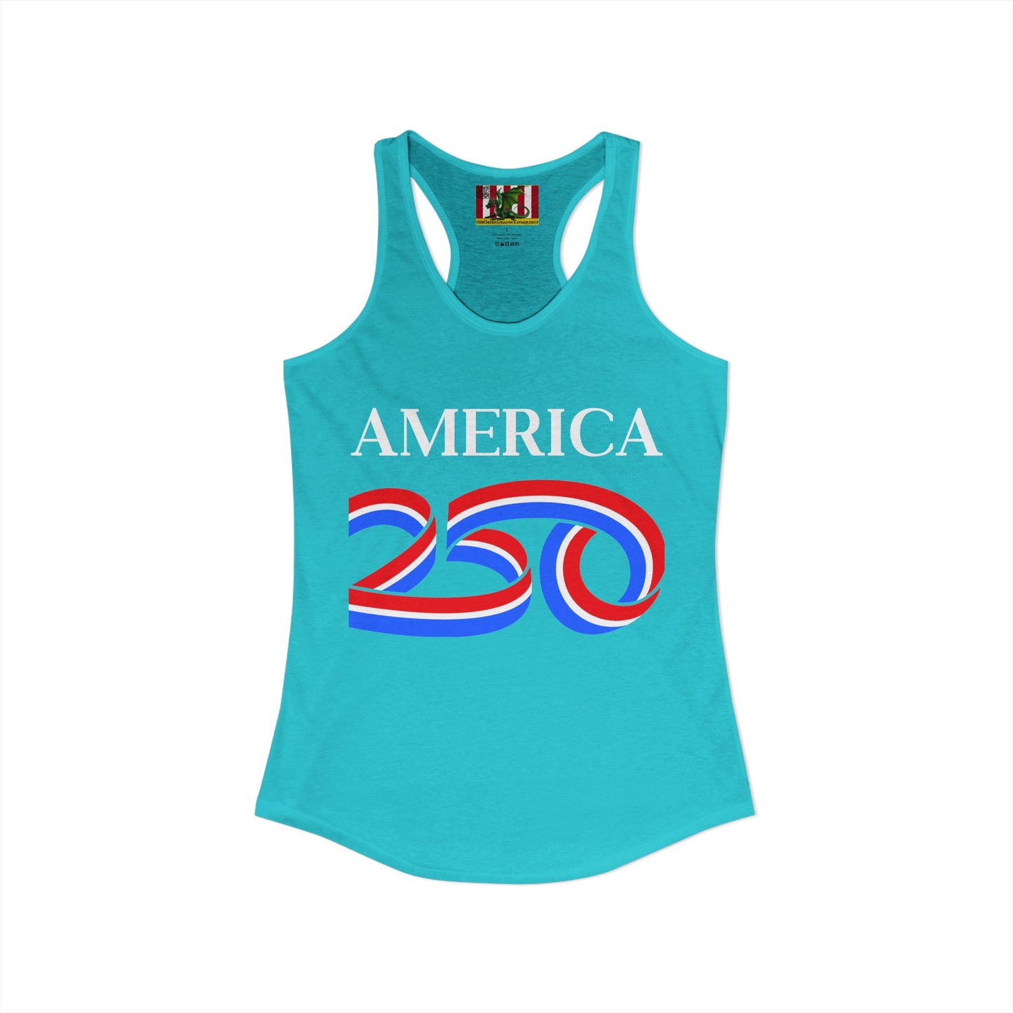 America 250 White font Women's Racerback Tank Top by theGreenDragonTavern.shop