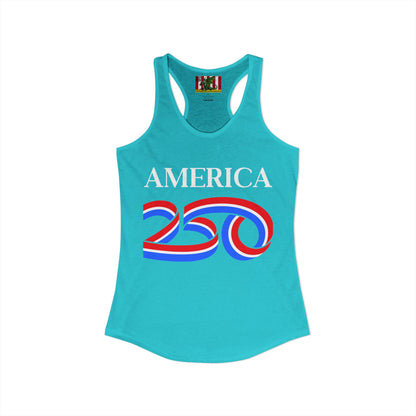 America 250 White font Women's Racerback Tank Top by theGreenDragonTavern.shop