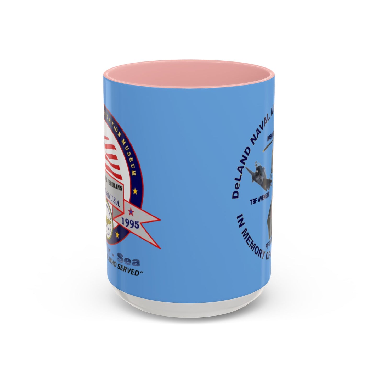 DNASM 2-sided, Founding & Student Art Light Blue Accent Mug by theGreenDragonTavern.shop