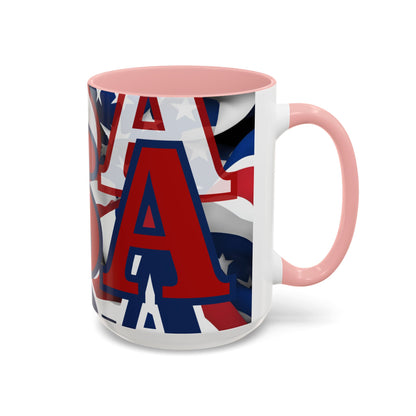 USA! USA! USA Red font Patriot Blue Accent Mug by theGreenDragonTavern.shop