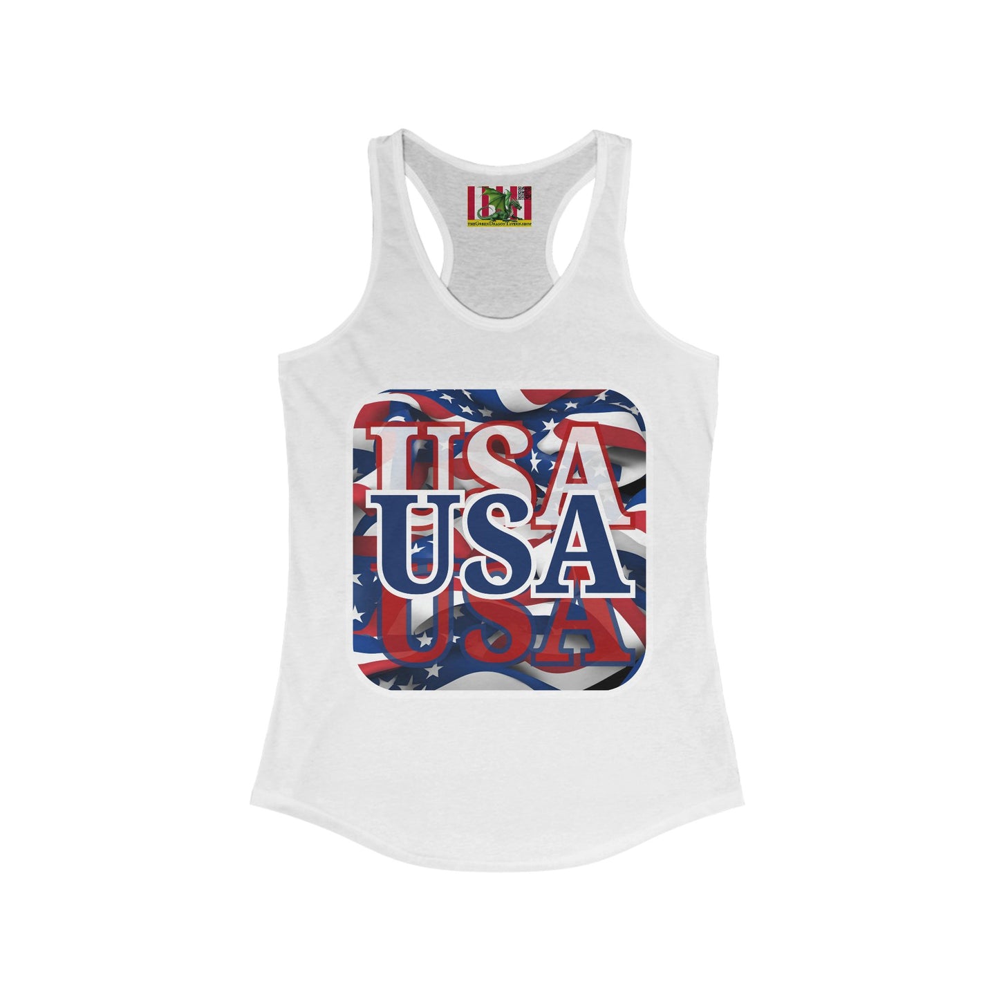 Red White and BLUE USA Patriot Women's Racerback Tank Top by theGreenDragonTavern.shop