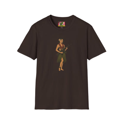 Hula Girl Packin' Heat Dark colors Unisex T-Shirt by theGreenDragonTavern.shop