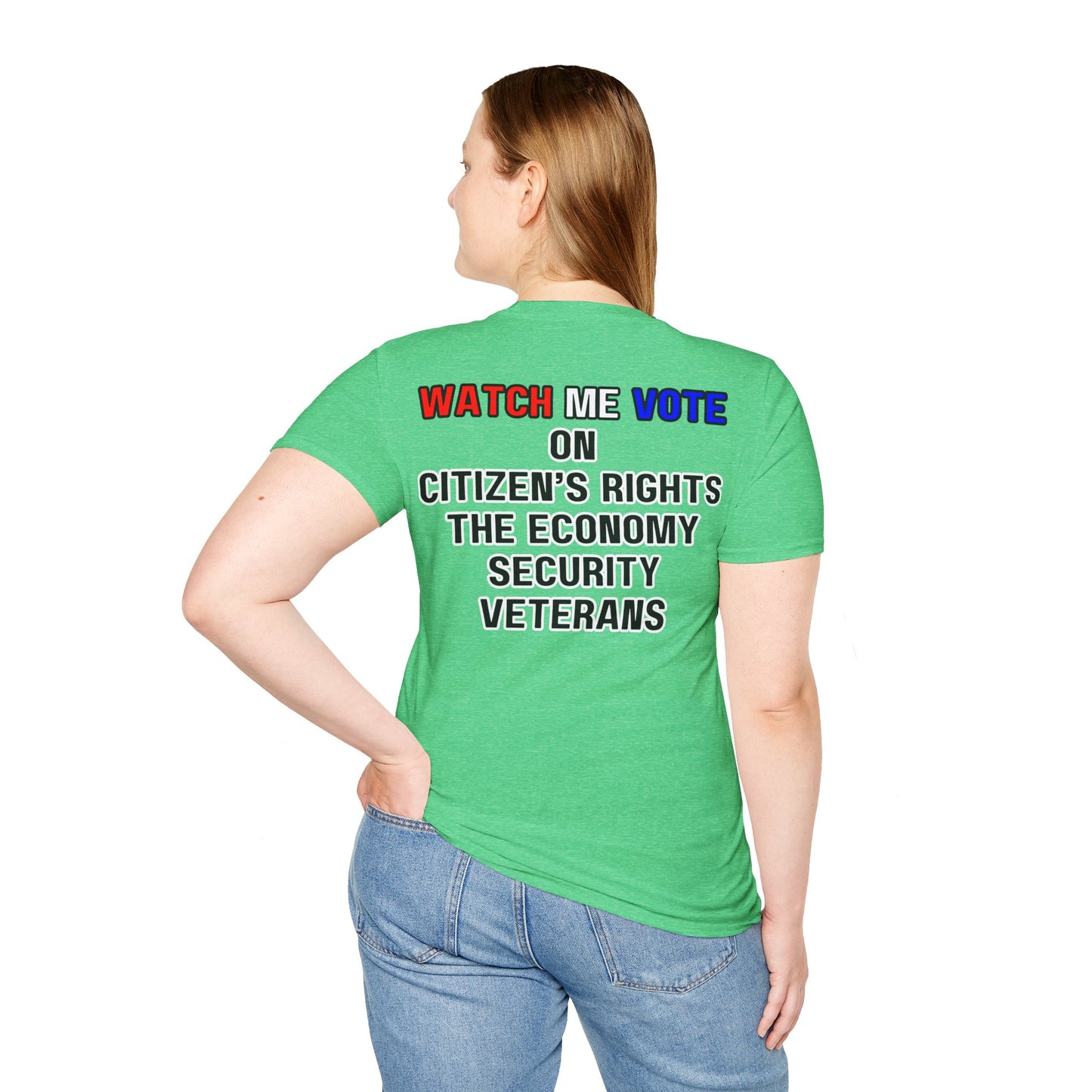 2-sided I Am Woman Watch Me Vote DKcolors Rosie Unisex T-Shirt by theGreenDragonTavern.shop