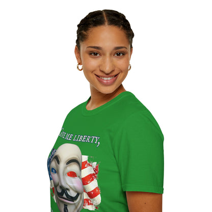 Vendetta, "Give me liberty, or give me death!" Dark colors Unisex T-Shirt by theGreenDragonTavern.shop