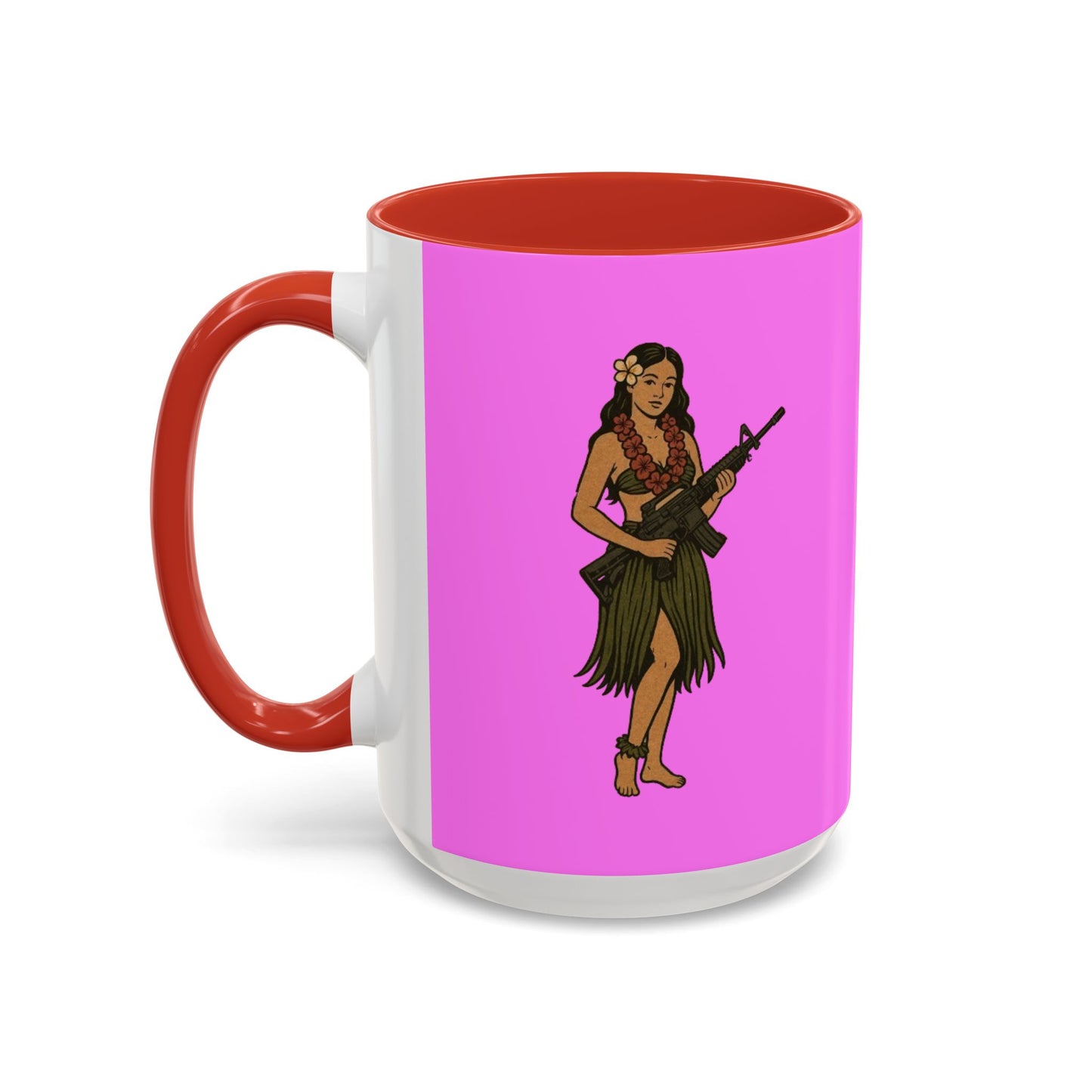 Hula Girl Packin' Heat Pink Accent Mug by theGreenDragonTavern.shop