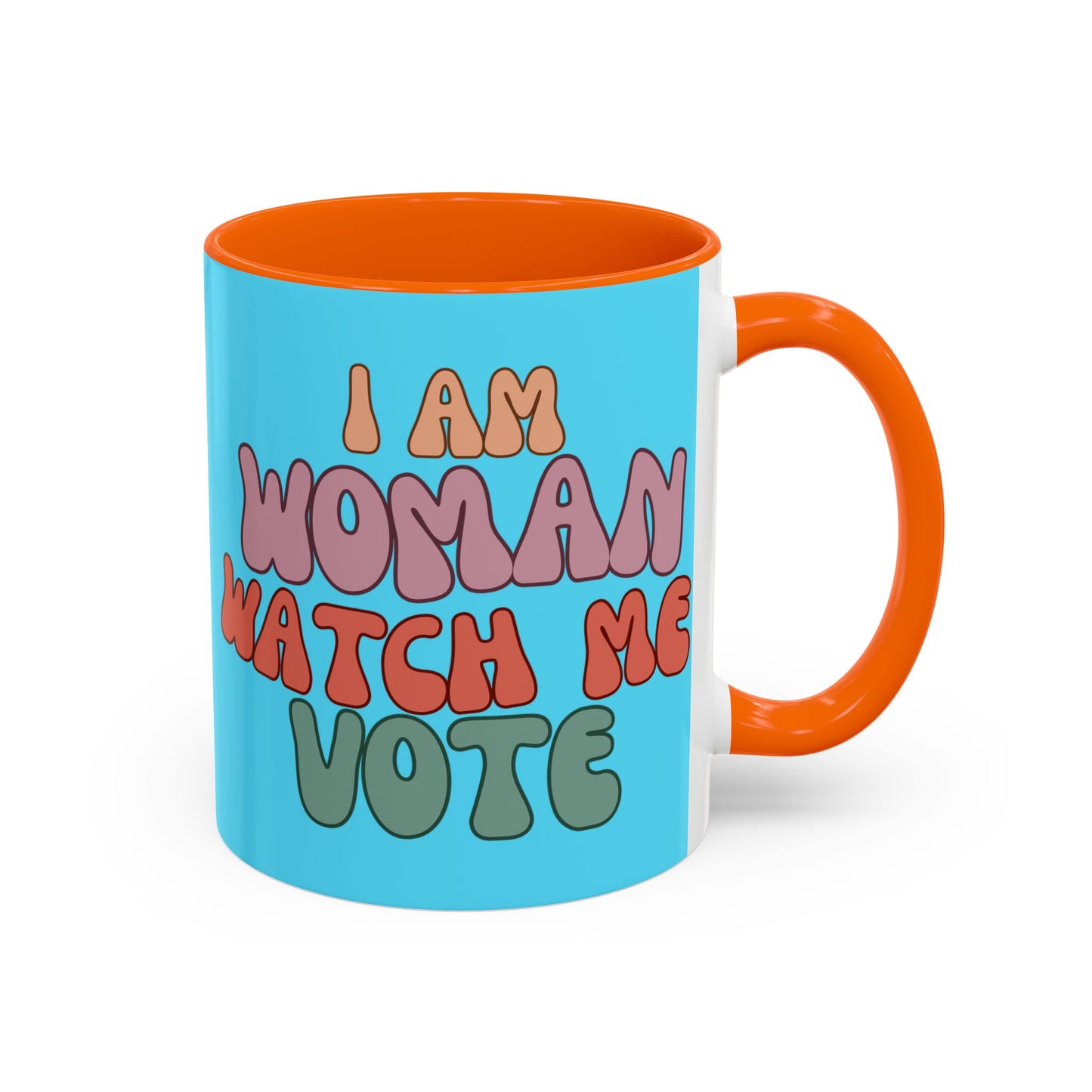 I Am Woman Watch Me Vote Light Blue Accent Mug by theGreenDragonTavern.shop