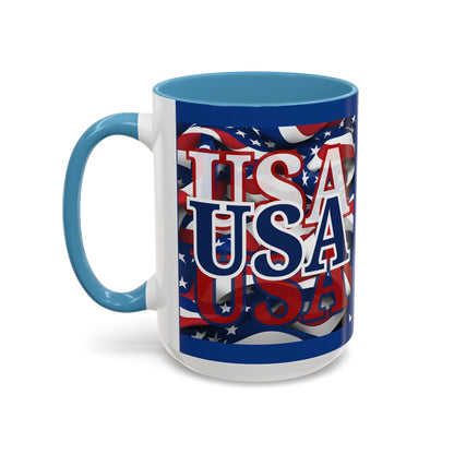USA Blue font Center Patriot Blue Accent Mug by theGreenDragonTavern.shop