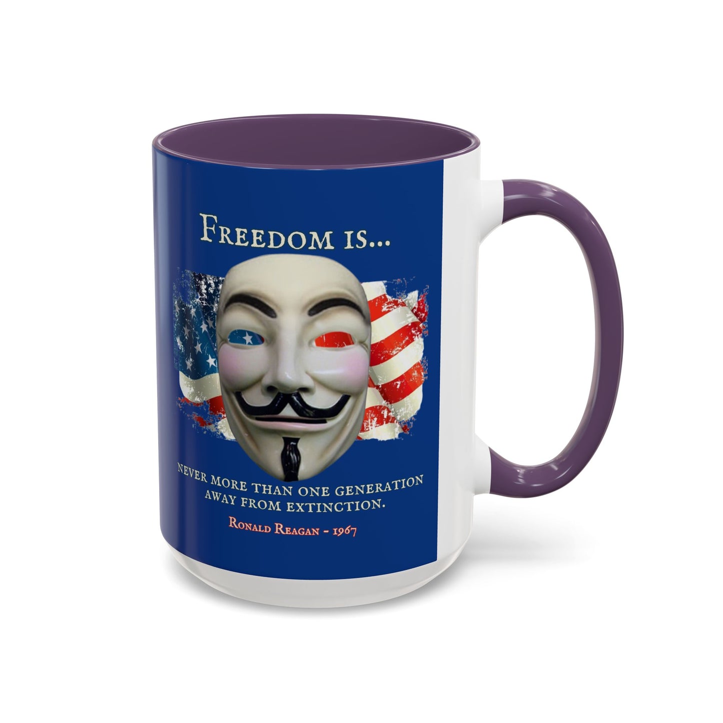 Ronald Reagan Freedom Vendetta Blue Accent Mug by theGreenDragonTavern.shop